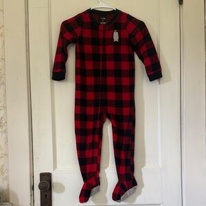 Cozy Red and Black Plaid Kids 4T Footie Pajamas